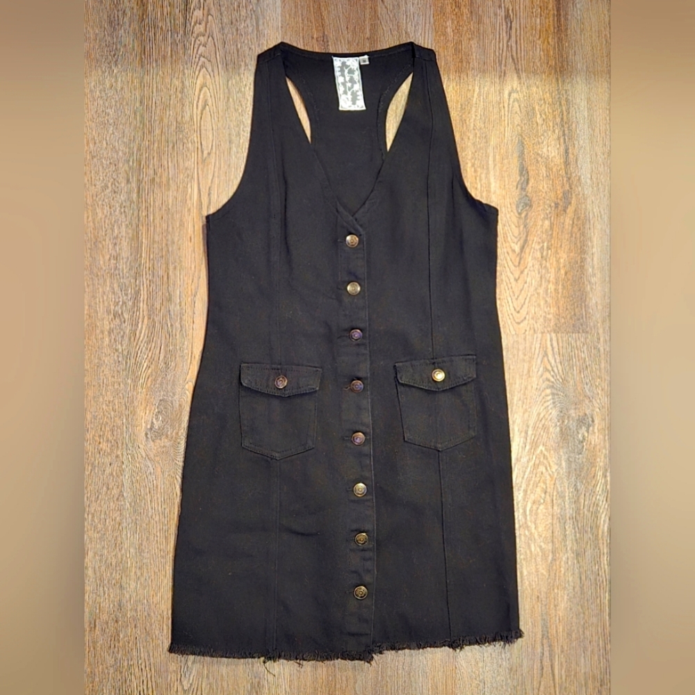 Sadie & Sage Black Denim Button-Up Sleeveless Dress
